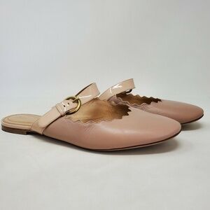 Chloe Lauren Scalloped Leather Mules Flats Slides Nude Sz 40.5 9.5